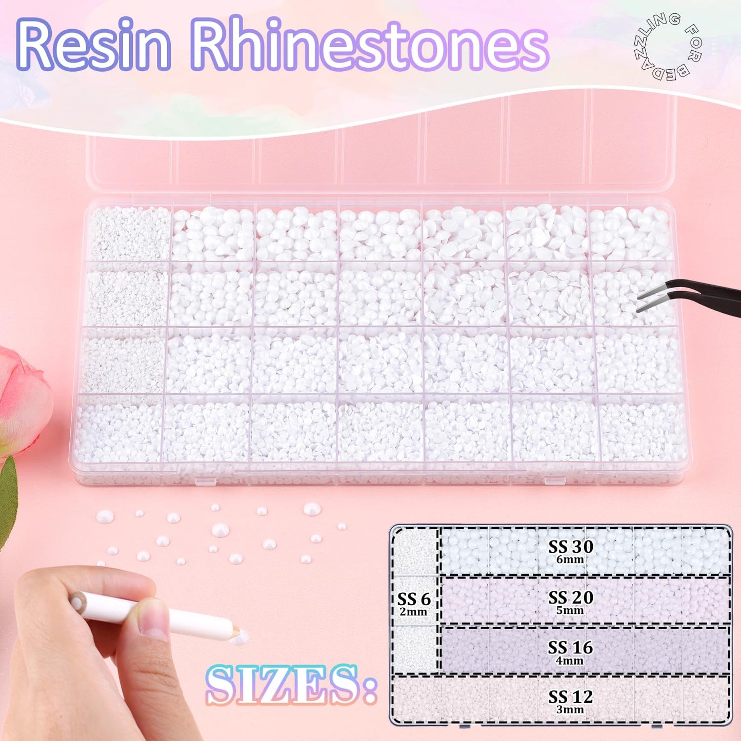 30000Pcs Resin Rhinestones for Bedazzling with 3Pcs B7000 Jewelry Glue, White Flatback Gems Rhinestones for Crafting, Clothing Tumblers Mugs Shoes Fabric Decor Nail Art