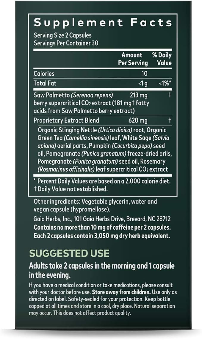 Gaia Herbs Prostate Health - Supports Prostate Health and Function for Men - with Saw Palmetto, Green Tea, Nettle Root, and White Sage - 60 Vegan Liquid Phyto-Capsules (20-Day Supply)