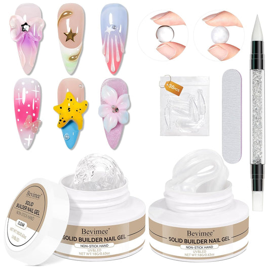 Molding Gel for Nails, Solid Builder Gel for Nails Non-Stick Hand for Modeling Sculpture Nail Extension UV/LED Manicure DIY At Home Clear Pearl White 2PCS