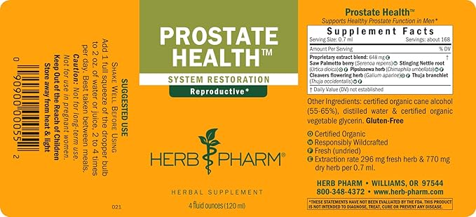 Herb Pharm Prostate Health Liquid Herbal Formula with Saw Palmetto Liquid Extract - 4 Ounce