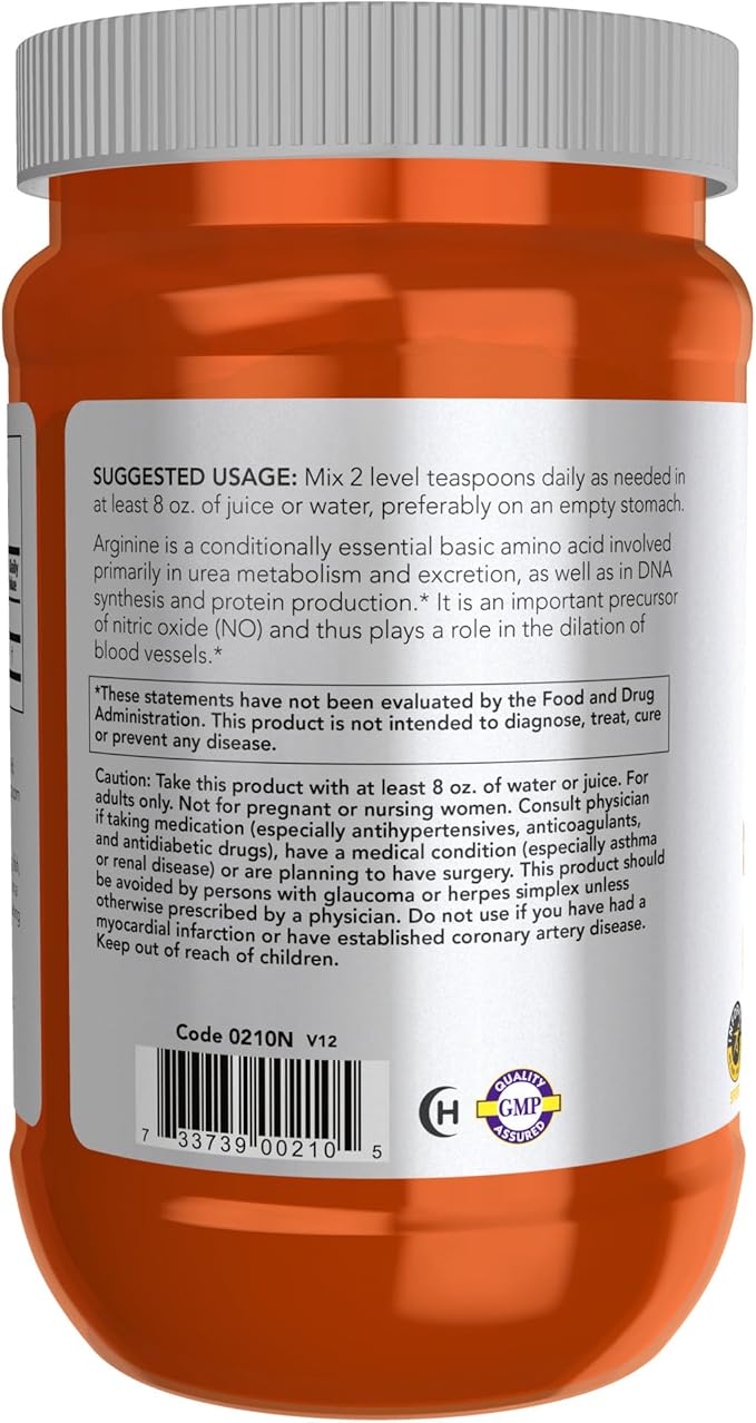 NOW Sports Nutrition, L-Arginine Powder, Nitric Oxide Precursor, Amino Acids, 1-Pound