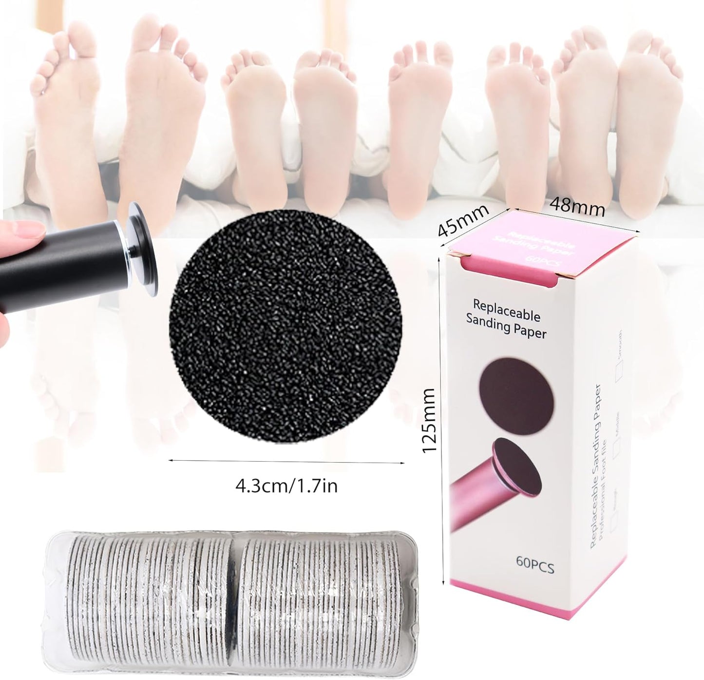 60 Pieces Replacement Sandpaper Discs for Electric Foot File Callus Remover Machine Foot Hard Dead Skin Removal(Smooth 100 Grit)