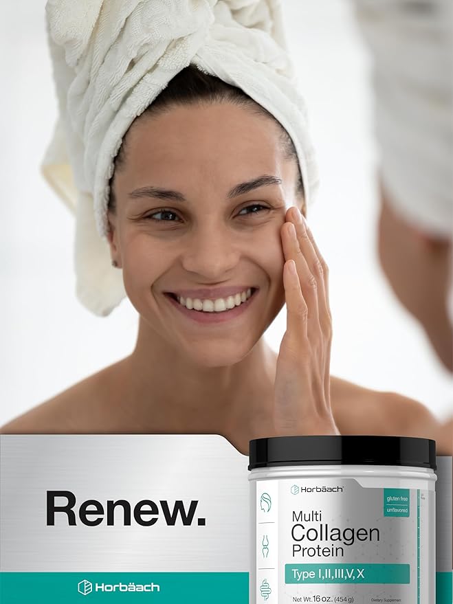 Horbäach Multi Collagen Protein Powder 16 oz | Type I, II, III, V, X | Hydrolyzed Collagen Peptide Powder | Keto & Paleo Friendly | Unflavored & Gluten Free