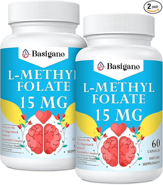 15mg L Methylfolate (5-MTHF)- Active Folic Acid-Enriched with Vitamins B6 and B12-60 Vegetarian Capsules - Non-GMO, Gluten-Free