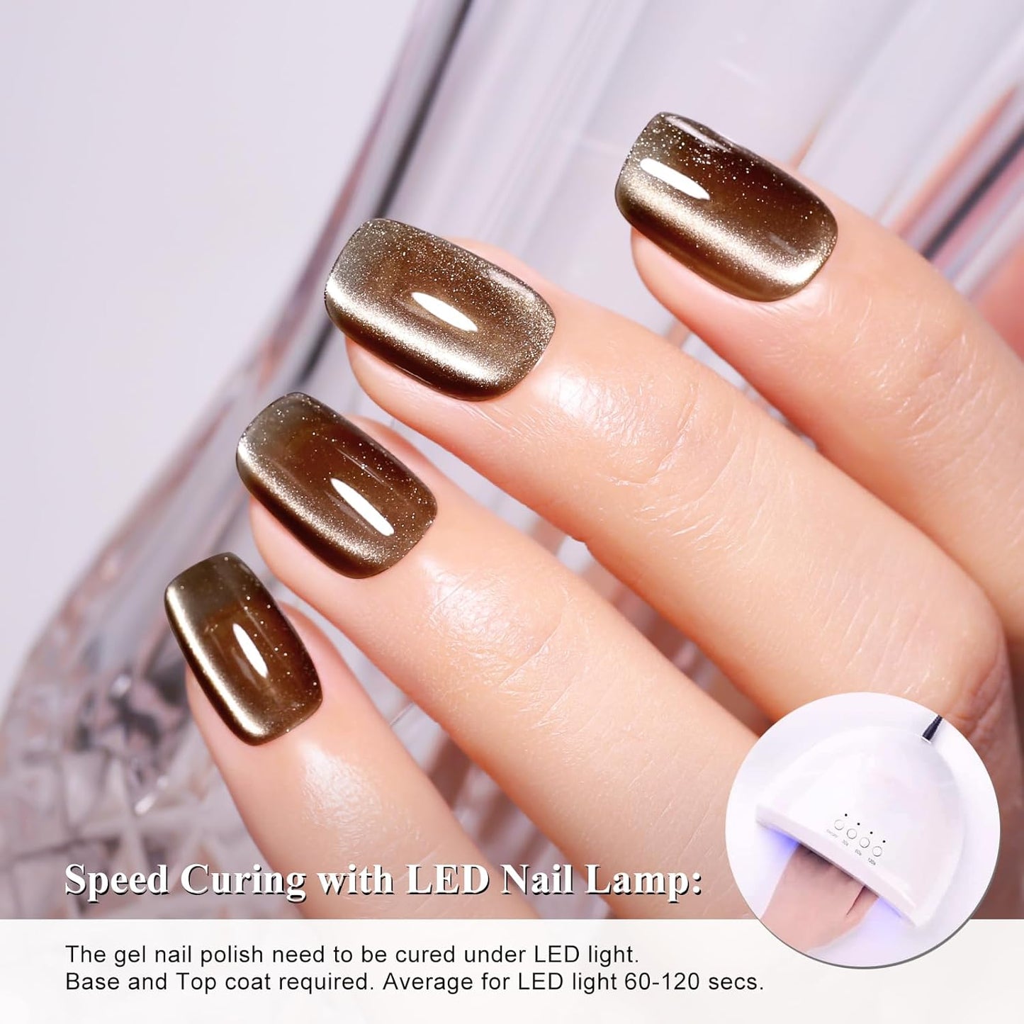 Imtiti Moonlight Cat Eye Gel Nail Polish, 15ml Nude Amber Light Brown Holographic Cat Eyes Glitter Magnetic UV Soak Off Gel Nail Polish with Magnetic Stick for Nail Art 1Pcs