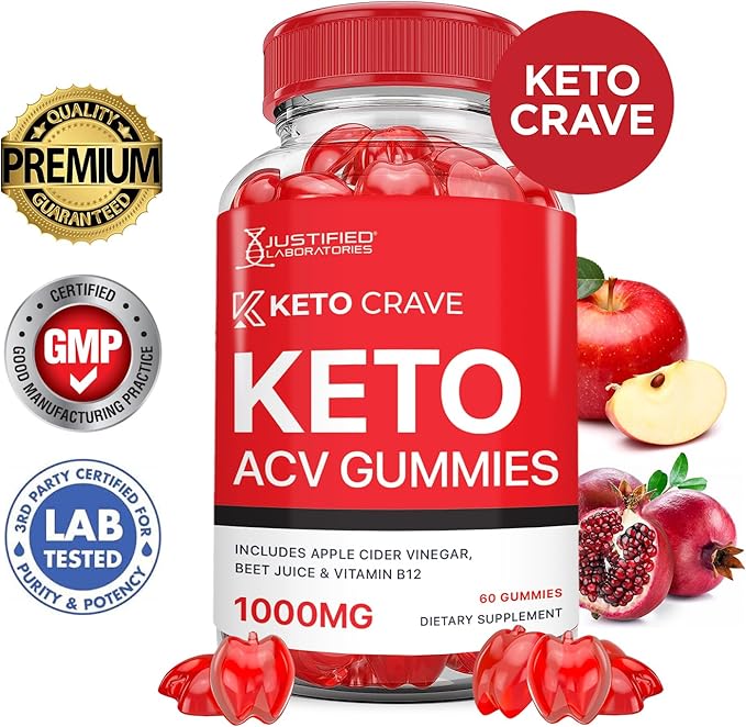 (2 Pack) Keto Crave Keto ACV Gummies Advanced Formula 1000MG Keto Crave Keto Gummies Apple Cider Vinegar Formulated with Pomegranate Beet Juice Powder B12 Vegan Non GMO 120 Gummys