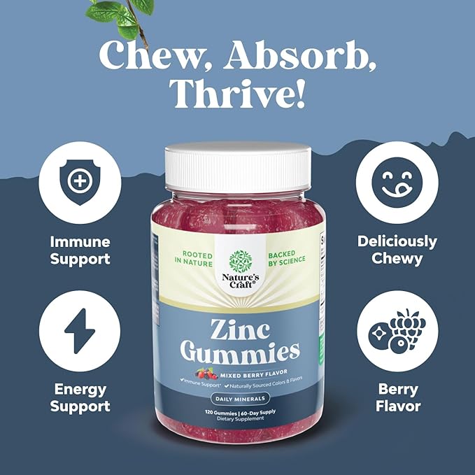 Extra Strength Zinc Gummies for Adults - Chewable Zinc Citrate 50mg Immunity Gummies for Adults - Kosher Halal Gluten and Gelatin Free Non-GMO Nut Free Great Tasting Zinc Gummies Adult Formula