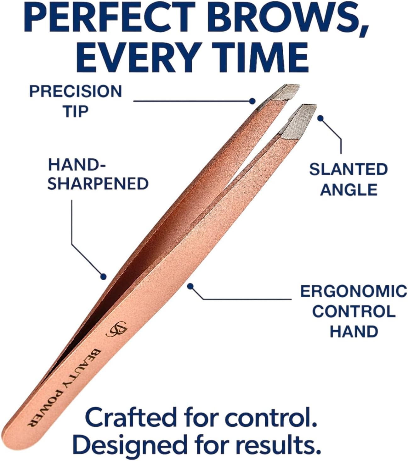 Slant Tip Precision Tweezers - Stainless Steel Eyebrow Tweezers for Women & Men - Precision Tweezers for Facial Hair, Ingrown Hair & Brow Shaping - Professional Beauty Tool (Rose Gold)
