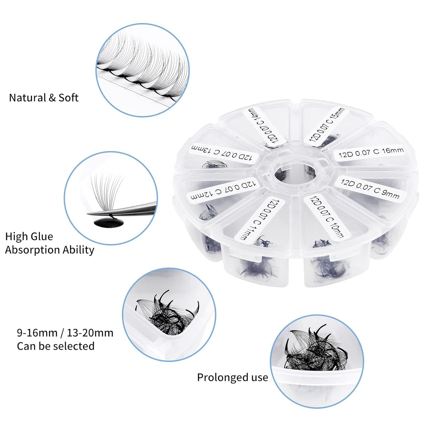 Premade Fans for Eyelash Extension: 6D, Wendy Lashes, Handmade Fans, Pre-made, For Lash-Artists, C, 9-16mm
