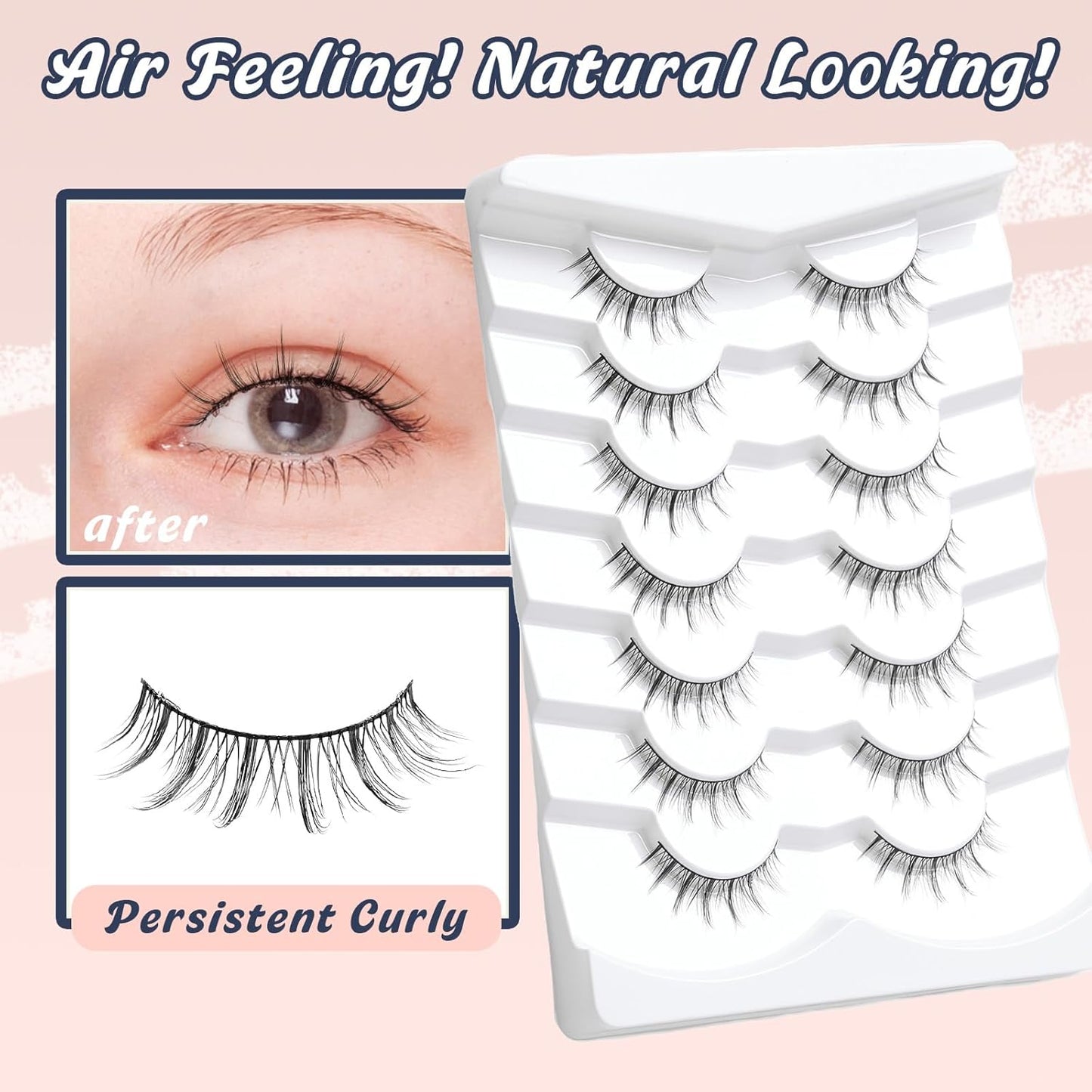Manga Lashes Natural False Eyelashes 10MM Short Anime Lashes Thin Band Korean Lashes 3D Volume Strip Lashes Wispy Manhua Eyelashes 7 Pair Asian Lashes Siligli