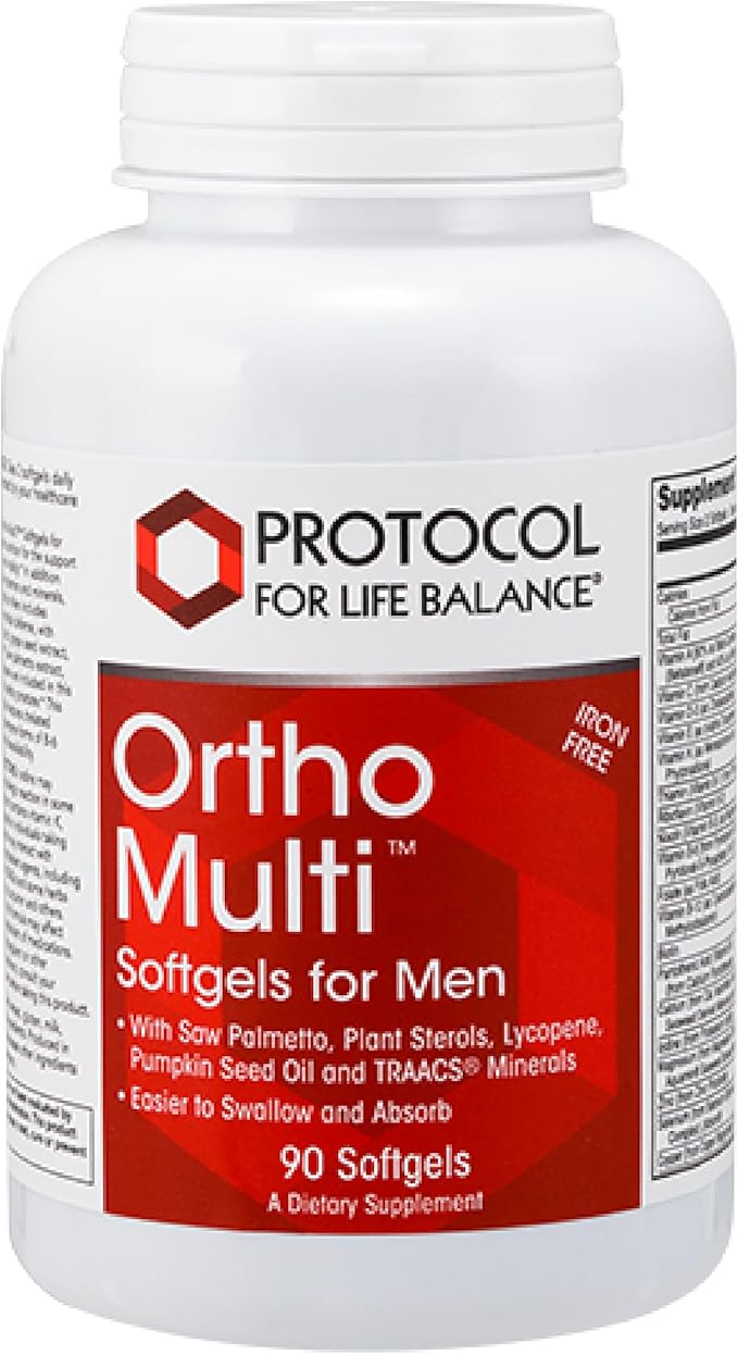 Protocol Ortho Multi Softgels for Men - Multivitamin for Prostate Health* - with Saw Palmetto, Zinc & CoQ10 - Men's Daily Multivitamin - Iron Free - 90 Softgels