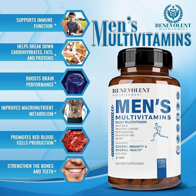 Multivitamin for Men - Supports Energy & Overall Health - Essential Daily Vitamins for Men, Biotin, Magnesium, Zinc & Antioxidant for Immune Health - Non-GMO Men Multivitamin Supplement, 120 Caps