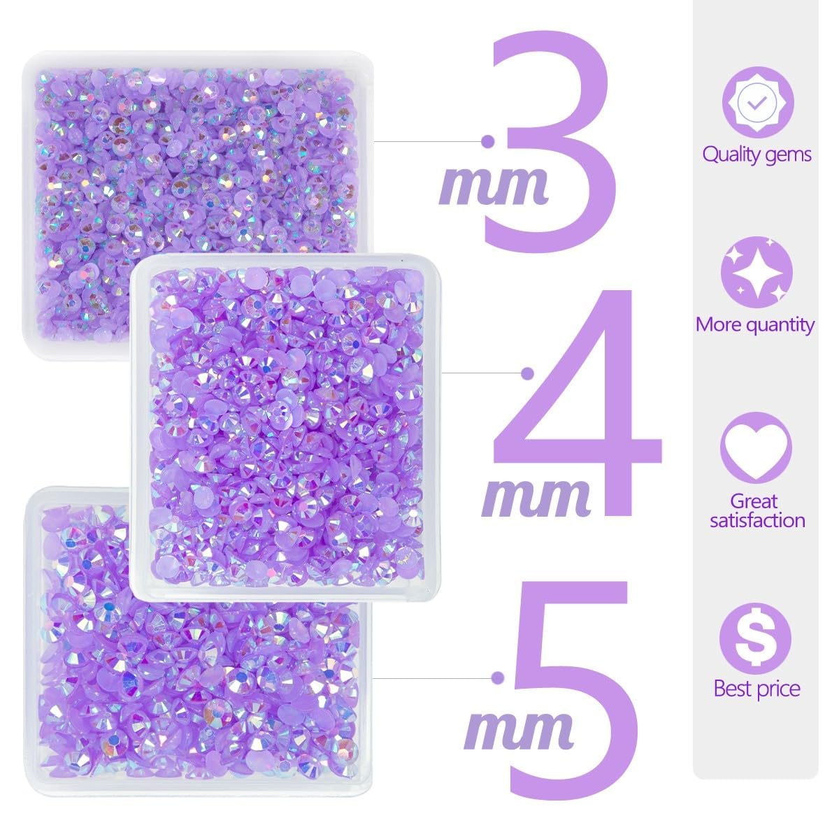 Light Purple AB Resin Rhinestones for Crafting 3mm 4mm 5mm Violet Flatback Jelly Stones Bulk SS10 SS16 SS20 Non-Hotfix Diamonds Crystals Gems for Nails Face Eyes Makeup Tumblers Bottles Crafts