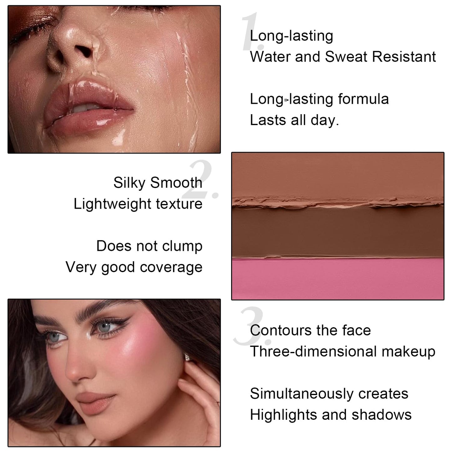 6 Colors Cream Contour Stick Makeup Kit,Shades with Highlighter,Blush,Bronzer Contour Stick for Sculpt the Cheeks,Long Lasting,Waterproof,Matte & Dewy Finish for Woman (SET A)