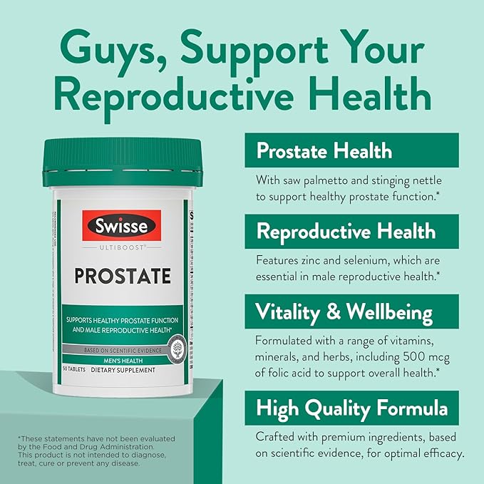 Swisse Saw Palmetto for Men Prostate Supplement | Supports Prostate Health & Male Reproductive Health | Zinc, Selenium, Saw Palmetto & Stinging Nettle Root | 50 Tablets