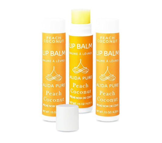 Peach Coconut Lip Balm Collection, Vegan Set, Lip Balm, Beeswax Free, with Organic Jojoba And Avocado Oil, Vitamin E, Natural Moisturizer for Dry, Chapped Lips, 3 Tube Set