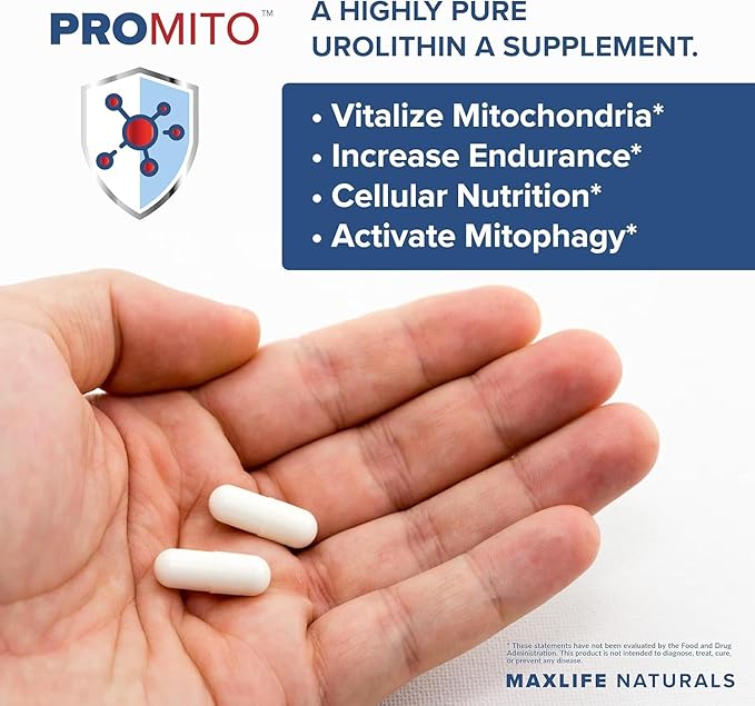 ProMito - Urolithin A Supplement - 500mg Pure Urolithin A Dietary Supplement for Men & Women - Good Alternative to NMN, NAD, CoQ10, Resveratrol & PQQ - Max Life Naturals, 28 Capsules