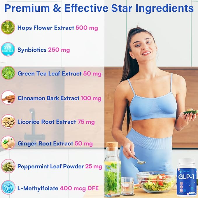 GLP-1 Support | GLP-1 Supplement, GLP Support Core with Synbiotics, Hops Extract, Eriocitrin Support GLP-1 Level Naturally, Natural GLP-1 Supplement for Women and Men, Take Before Meal - 120 Count