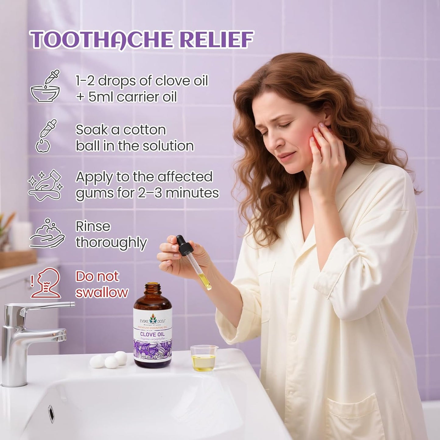 EVOKE OCCU Clove Oil for Teeth and Gums - Oral Care, Toothache Relief & Fresh Breath - DIY Mouthwash - 4 Fl Oz