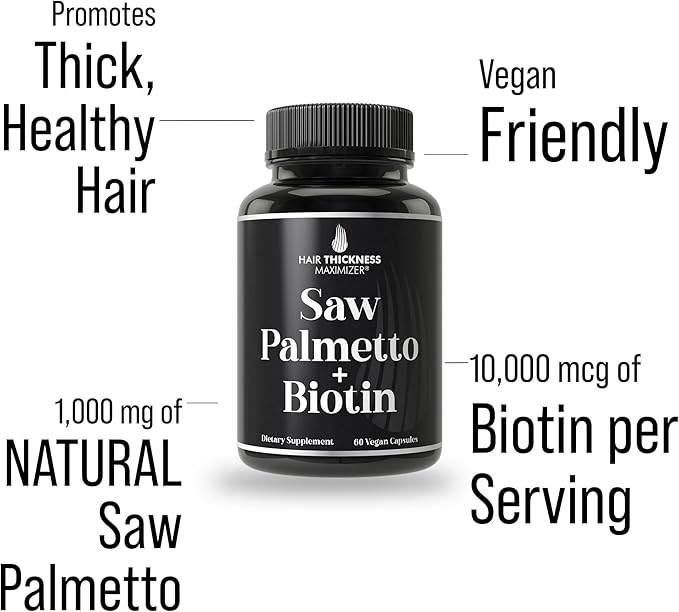 Saw Palmetto + Biotin Advanced 2-in-1 Combo for Hair Growth. Vegan Capsules Supplement with Natural Saw Palmetto Extract + 10000mcg Biotin. Hair Loss and Regrowth Pills for Men and Women. DHT Blocker