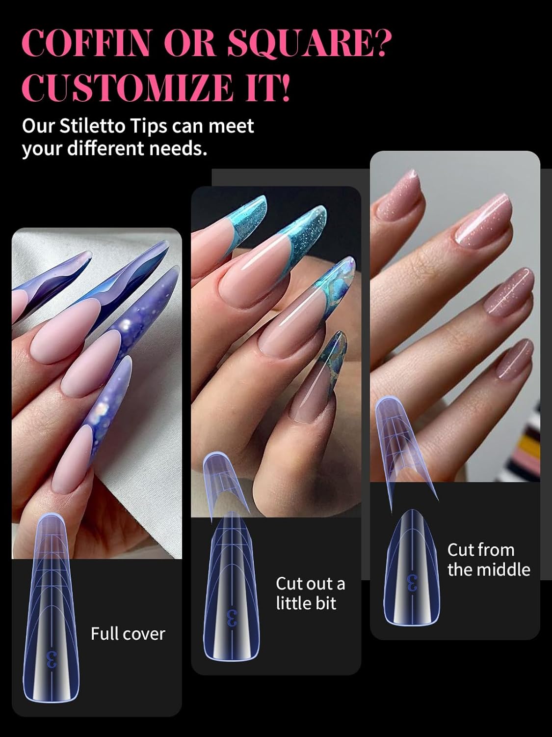 EBANKU 150Pcs Dual Nail Forms, Blue Poly Gel Nail Molds Square Full Cover Coffin Nail Tips Extension Forms for Gel Manicure Nail Art Design Salon&DIY-15 Sizes