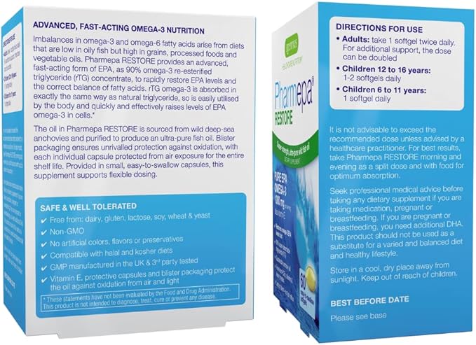 Pharmepa Restore, 1000mg Pure EPA Fish Oil, High Absorption rTG Omega-3, Triple Strength, Wild & Sustainable, Lemon Flavor, 10-Months Supply, Pack of 10