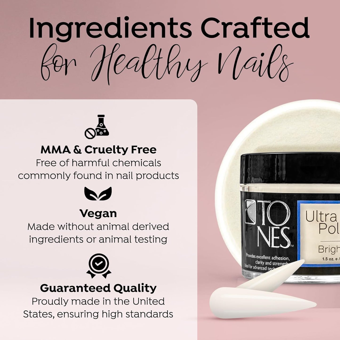 Tones Pro Acrylic Nail Powder, Sparkling Bright White (Opaque Off-White), (8.5 Fl Oz) - Long-Lasting & Non-Yellowing Polymer for Salon Quality Nail Extensions & 3D Art