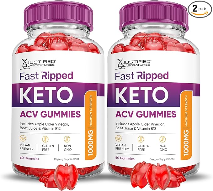 (2 Pack) Fast Ripped Keto ACV Gummies Advanced Formula 1000MG Fast Ripped Keto Gummies Apple Cider Vinegar Formulated with Pomegranate Beet Juice Powder B12 Vegan Non GMO 120 Gummys