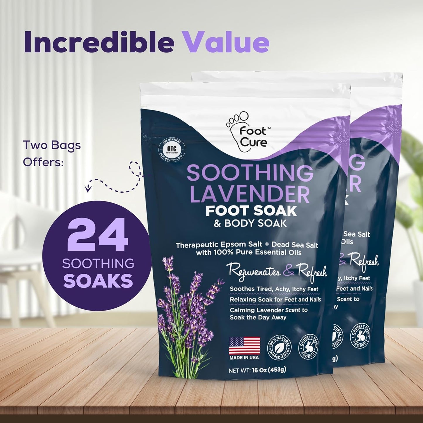 Soothing Lavender Foot Soak - Pedicure Foot Spa with Epson Salts for Soaking Feet - Foot Massager Spa - Foot Scrubber Dead Skin Remover - Epsom Salt Bath Soak