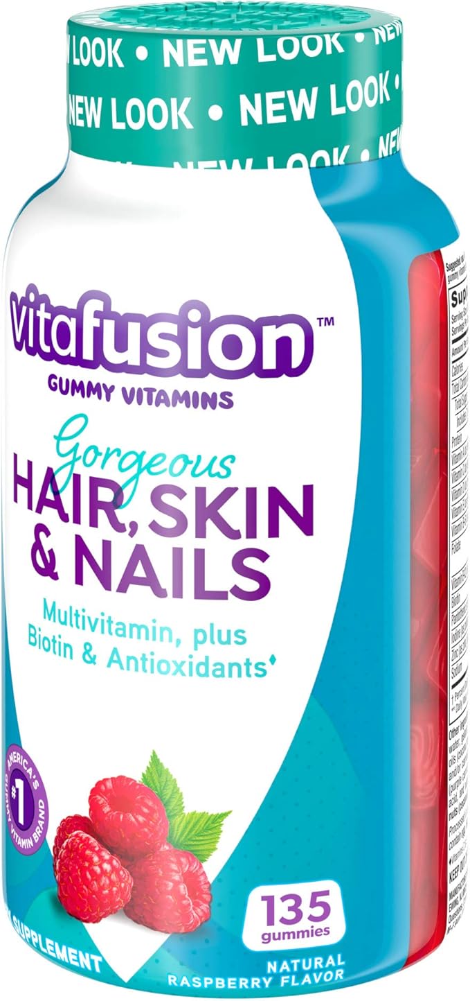 Vitafusion Gorgeous Hair, Skin & Nails Multivitamin Plus Biotin and Antioxidant Vitamins C&E, Raspberry Flavor, 135ct (45 Day Supply), from America’s Number One Gummy Vitamin Brand (Pack of 2)