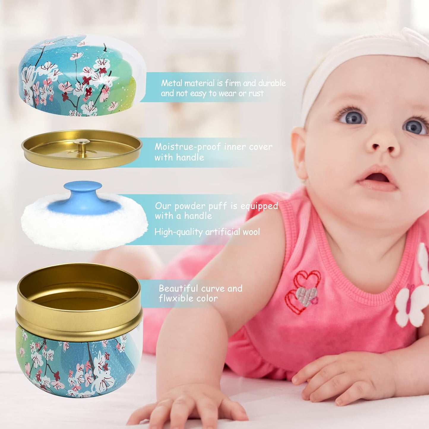 WEMEGA Body Powder Case with Powder Puff Powder Container Tea Box for Baby and Women Powder Puff and Powder Case for Travel (Spring1)