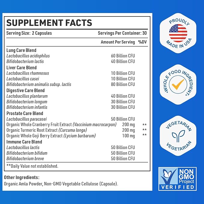 Probiotics for Men, 500 Billion CFU & 12 Strains Mens Probiotic, Men Probiotics with Turmeric, Cranberry, Goji, Gut Health for Men, Probiotics for Men Digestive Health, Immune Bloating, 120-Day Supply