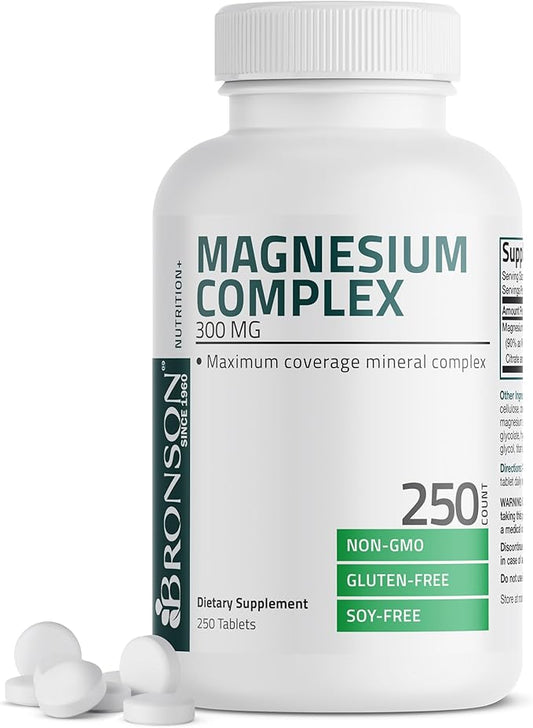 Triple Magnesium Complex Maximum Coverage 300 Mg Magnesium Oxide Magnesium Citrate Magnesium Carbonate, Non-GMO Formula, 250 Tablets