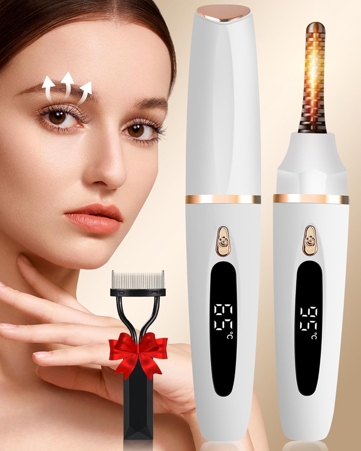 Heated Eyelash Curlers - Eye Lash Curler Heat with Eyelash Comb - Electric Eyelash Curler - Rizador De Pestañasey LED Display 3 Temp Settings USB Charge Natural Curling 24H for Women Makeup Tool Gifts