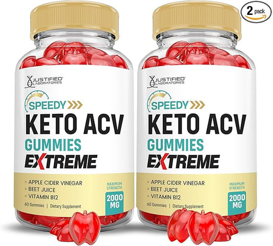 (2 Pack) Speedy Keto ACV Gummies Extreme 2000MG Speedy Keto Gummies Advanced Formula Apple Cider Vinegar with Pomegranate Beet Juice Powder B12 Vegan Non GMO 60 Gummys