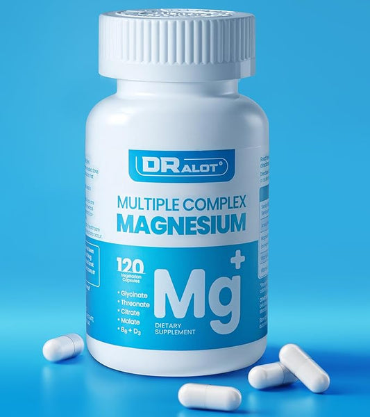 Quadruple Magnesium Supplement, 400mg of Chelate Magnesium Glycinate, L-threonate, Citrate & Malate | Max Absorption Complex w/Vitamin D3 & B6, for Sleep Heart Muscles Nerves, Non-GMO, 120 Vegan Caps