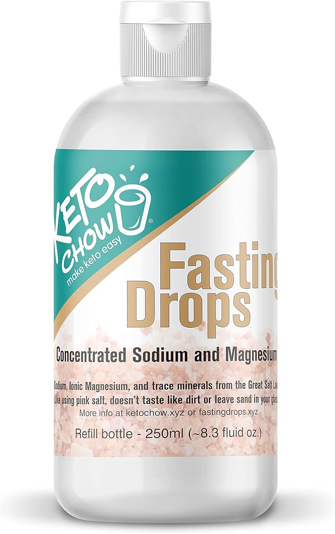 Keto Chow Fasting Drops | Sodium and Ionic Magnesium Fasting Supplement | Intermittent Fasting Mineral Supplements | Electrolyte Replenisher | On The Go Container | (250ml/8.3 fl oz. Refill)