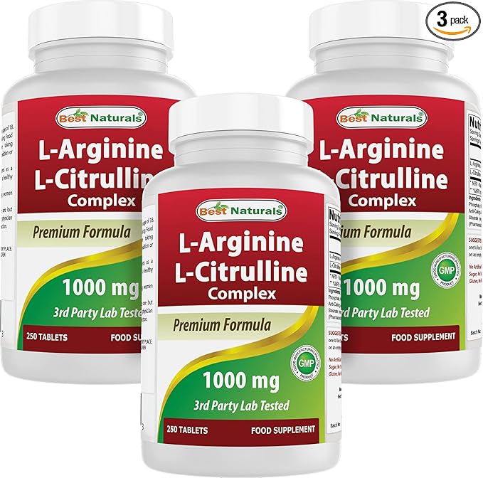 Best Naturals L-Arginine L-Citrulline Complex 1000 mg 250 Tablets (250 Count (Pack of 3))
