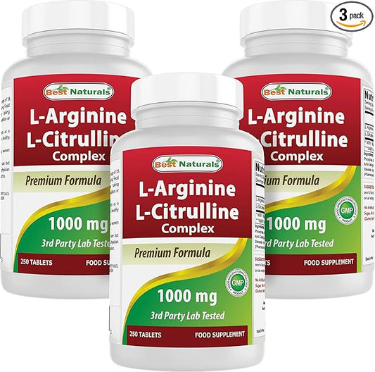 Best Naturals L-Arginine L-Citrulline Complex 1000 mg 250 Tablets (250 Count (Pack of 3))