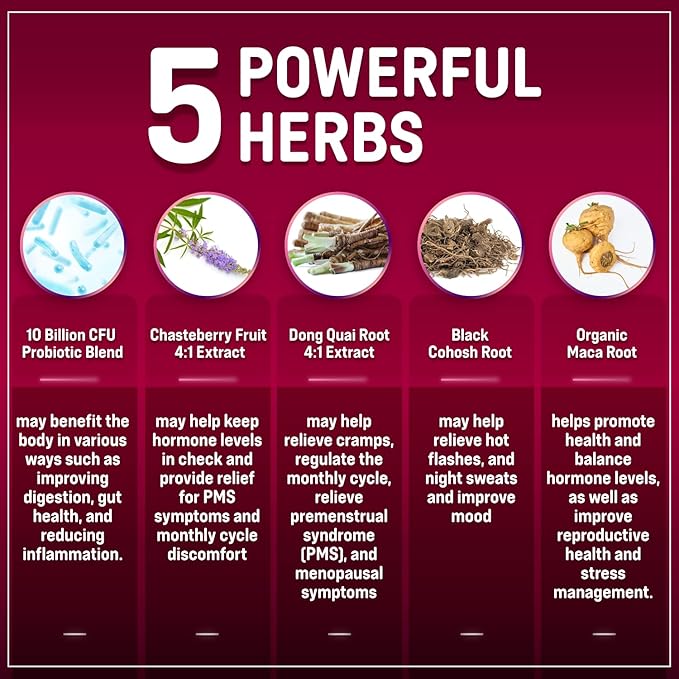 (2 Pack) Hormone Balance + Probiotics for Women (3450mg) Natural Relief for Menopause, Hot Flashes, PMS, Bloating | 4:1 Chasteberry, Dong Quai, Black Cohosh | Non GMO|240 V Capsules