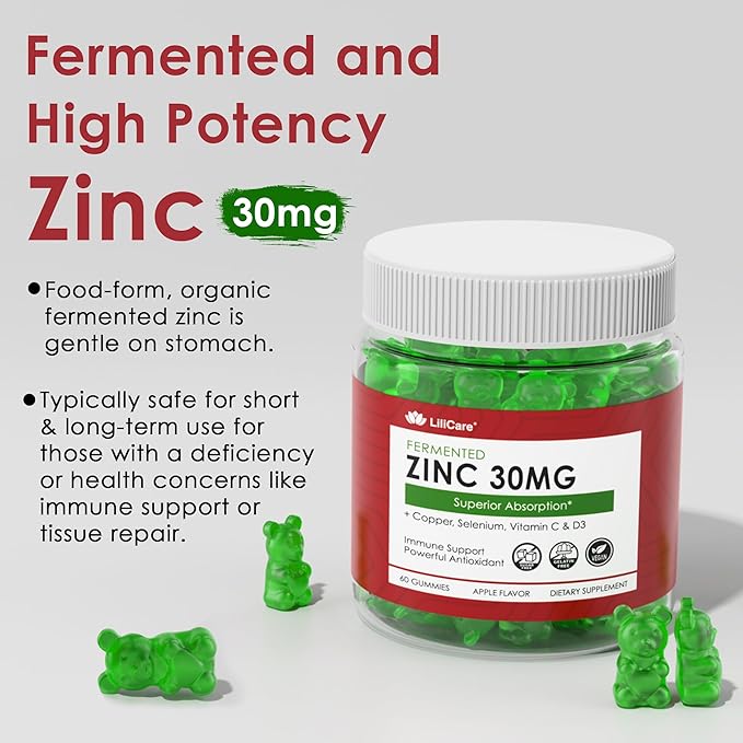 Zinc Gummies 30mg, High Absorption Fermented Zinc Supplements + Copper, Selenium, Vitamin C & D, Black Elderberry, Zinc Complex for Daily Immune Support, Powerful Antioxidant, Vegan, Sugar Free 2 Pack