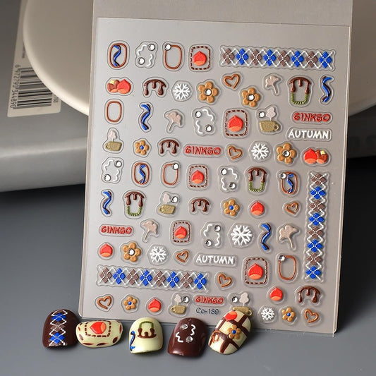 Fall Ginkgo Leaves Nail Art Stickers 5D Embossed Autumn Nail Stickers, Self-Adhesive Durable Nail Art Decals for Women Girls, Nail Wraps Decoration Manicure for DIY Acrylic Nail Accessories