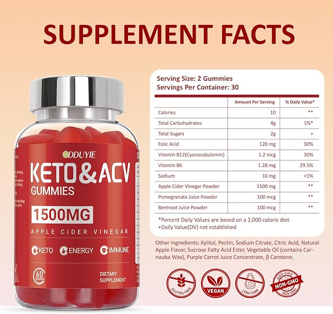 (2 Pack) Apple Cider Vinegar Gummies | Keto ACV Gummies for Energy with Vitamin B6 & B12 | ACV Supplement | Apple Flavor | 60 Vegan Gummies for Women and Men