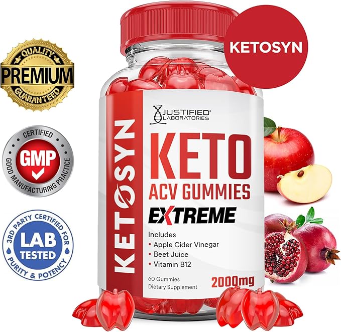 (2 Pack) Ketosyn Keto ACV Gummies Extreme 2000MG Ketosyn Keto Gummies Apple Cider Vinegar Formulated with Pomegranate Beet Juice Powder B12 Vegan Non GMO 120 Gummys