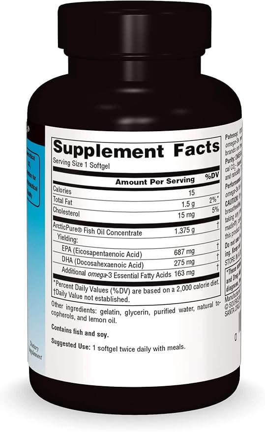 Source Naturals ArcticPure Omega-3 Fish Oil 1125mg Ultra Potency Maximum Strength EPA + DHA For Heart, Joint, Brain & Immune Health - 30 Softgels