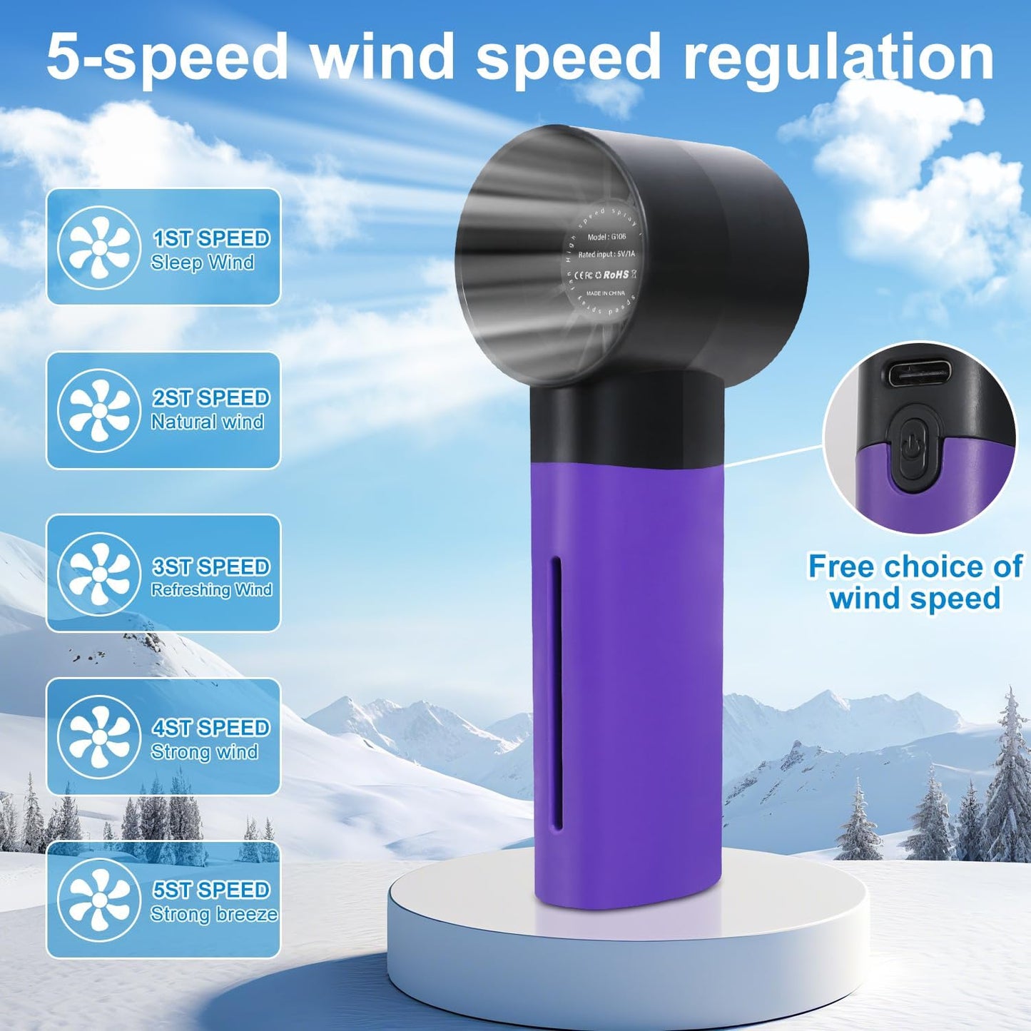 Portable mini spray fan, rechargeable hand-held humidification and water fan, 5-speed 30ML water tank, suitable for travel, beach use handheld spray fans