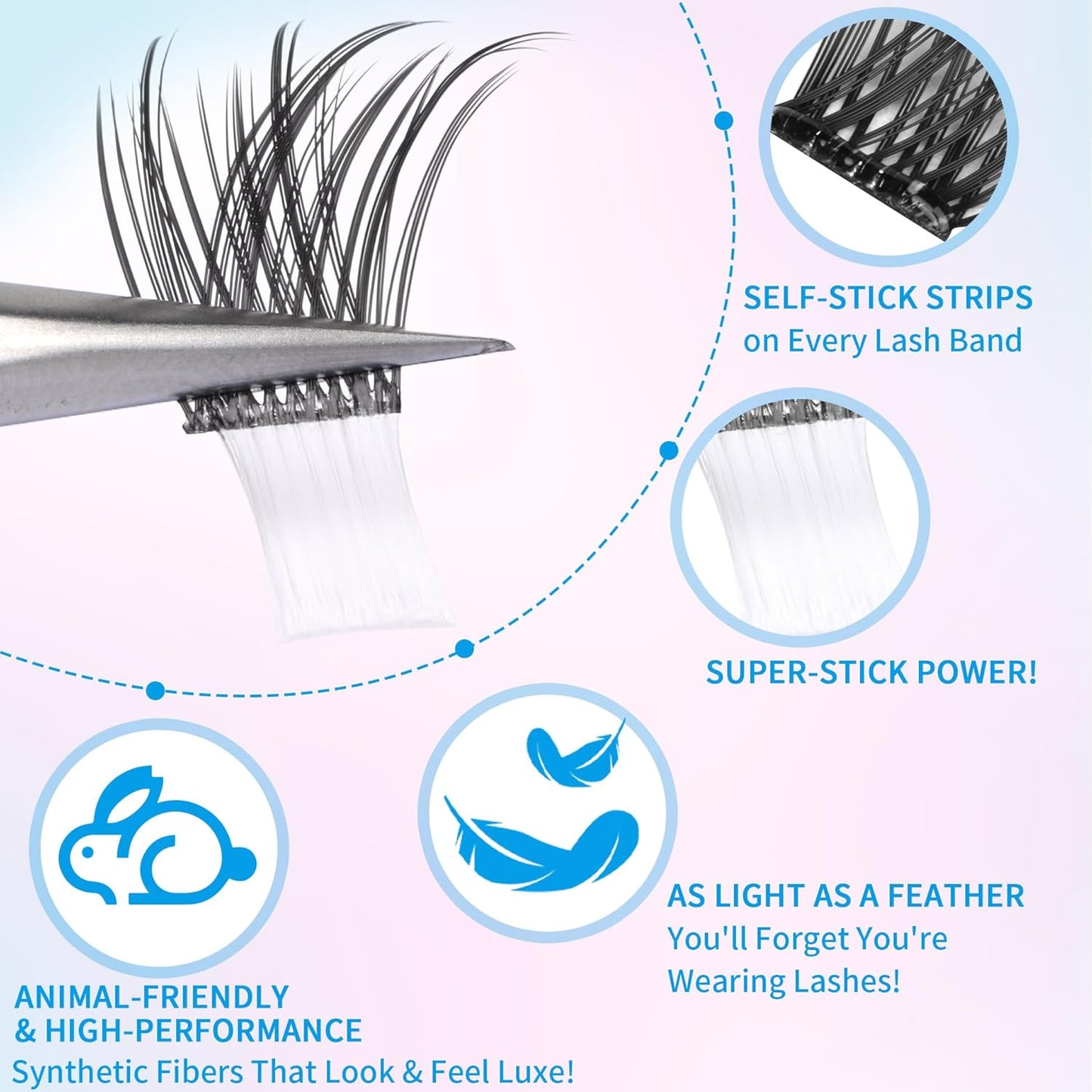 Self Adhesive Eyelashes No Glue Self Adhesive Lash Clusters Pre Glued Eyelashes Clusters Natural Wispy Glueless Eyelash Extensions Reusable DIY Lash Extensions (110Pcs, 10mm-16mm)