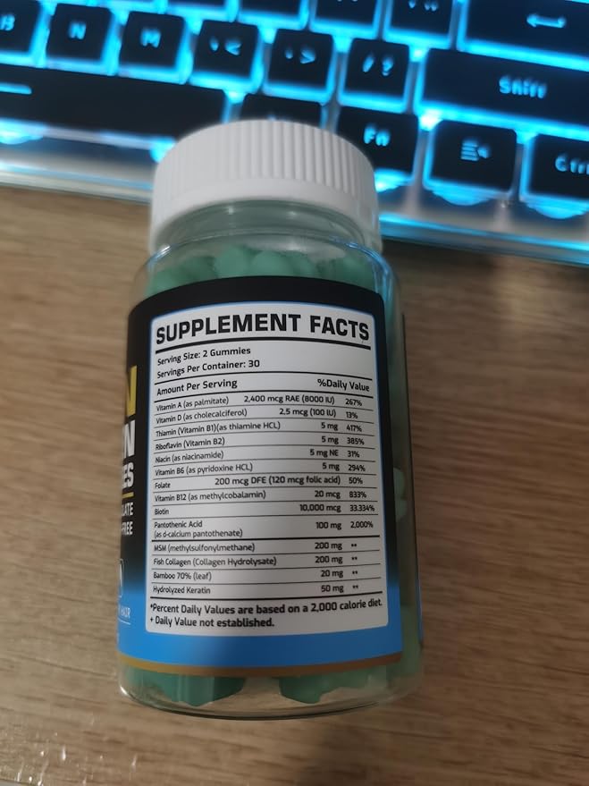 Biotin Collagen Gummies – Hair Skin and Nails Vitamins for Women & Men – Hair Growth Vitamins: B1, B2, B3, B6, B7, Collagen, Keratin, Vitamin A & D – Hair Growth Supplement – 120 Gummy Bears