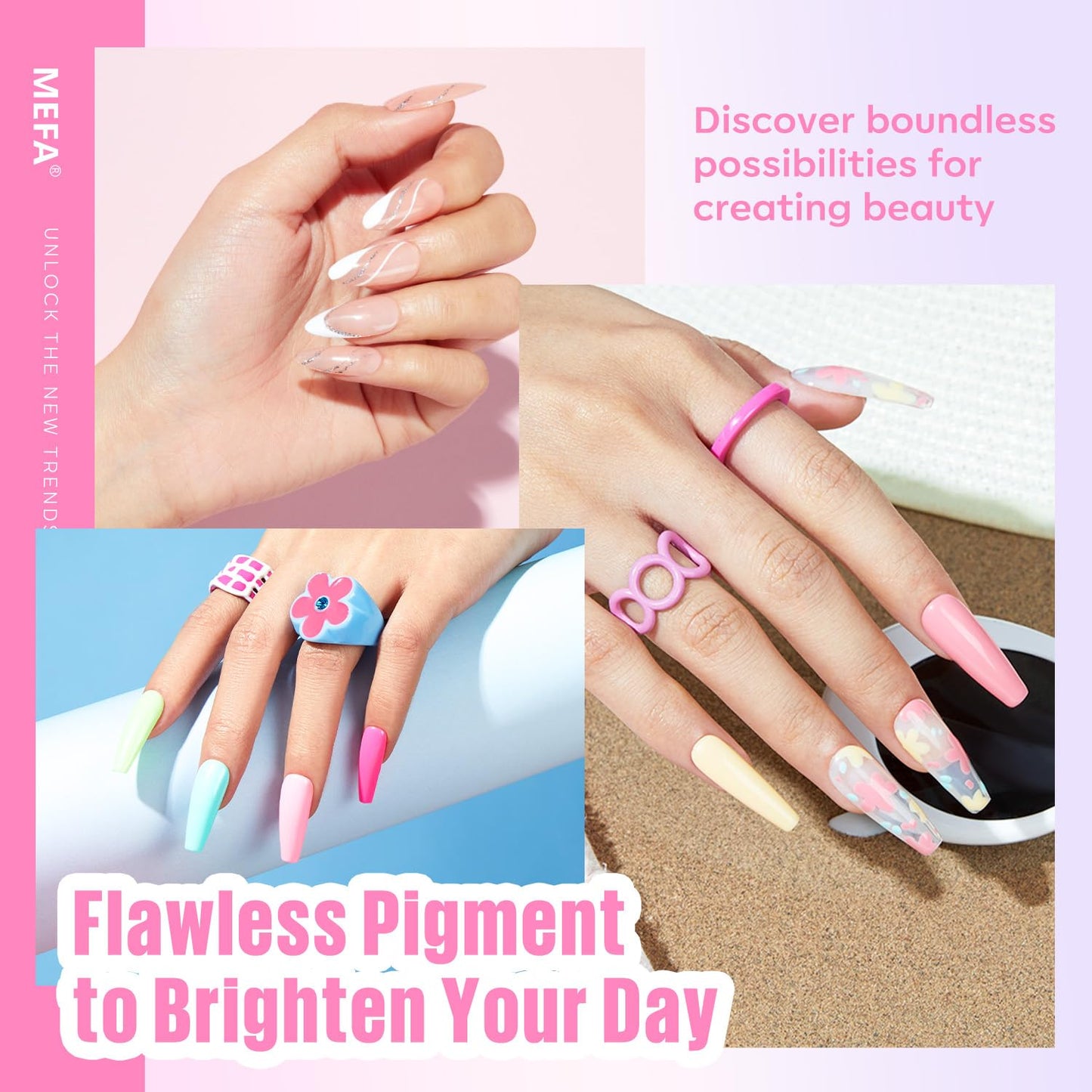 MEFA 32 Colors Gel Nail Polish Kit with U V Light, Spring Bright Pastel 60Pcs Pink Gel Polish Nail Set with Matte/Glossy Base Top Coat Essential Manicure Tools Nails Art Decorations Women Gifts