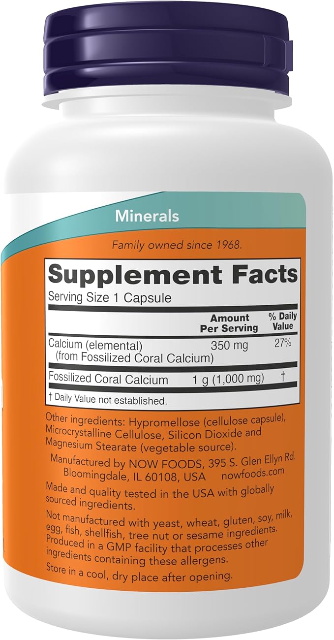 NOW Supplements, Coral Calcium 1,000 mg, Bone Health*, Healthy pH Balance*, 100 Veg Capsules